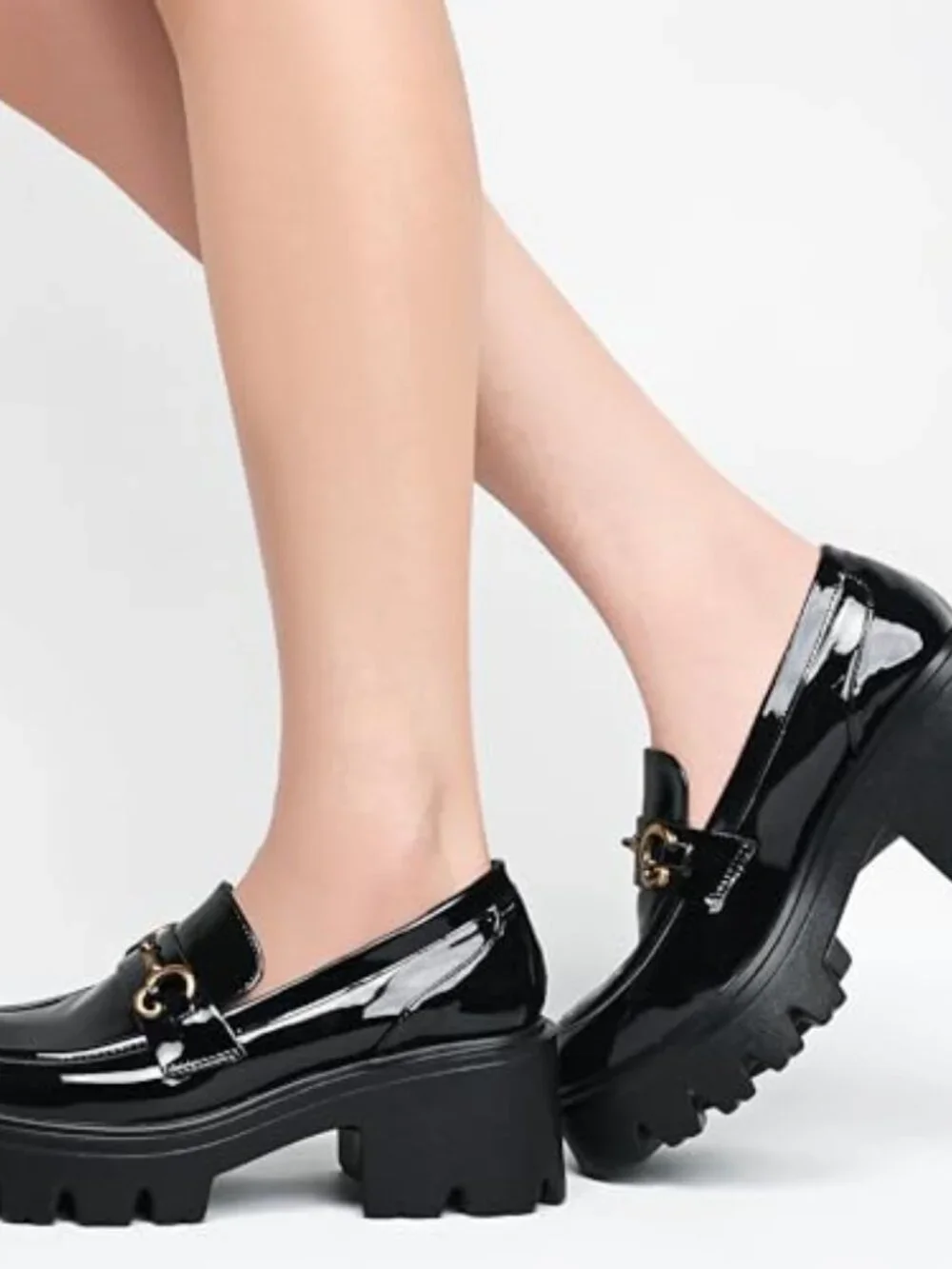 Platform Loafers with Chunky Block Heel & PU Sole for Work